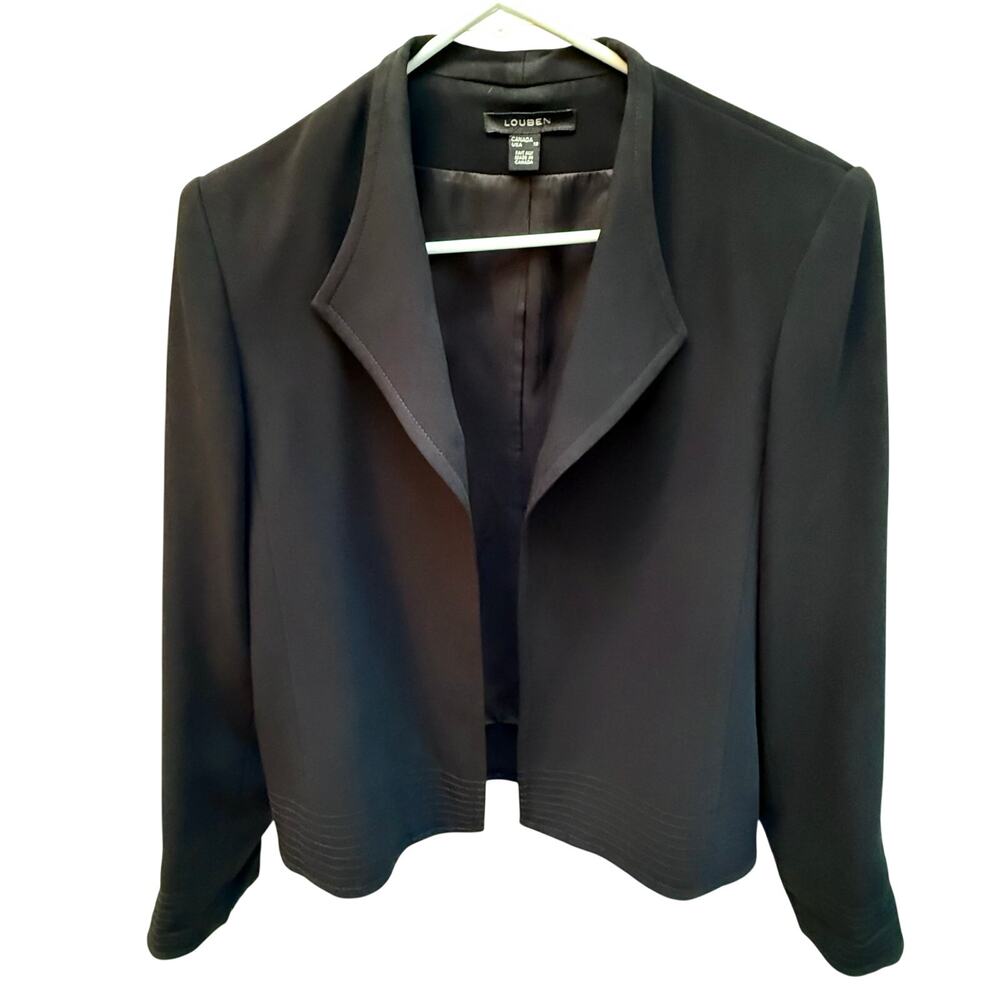 Louben Womens Classic Black Blazer Jacket Open Front Size 12